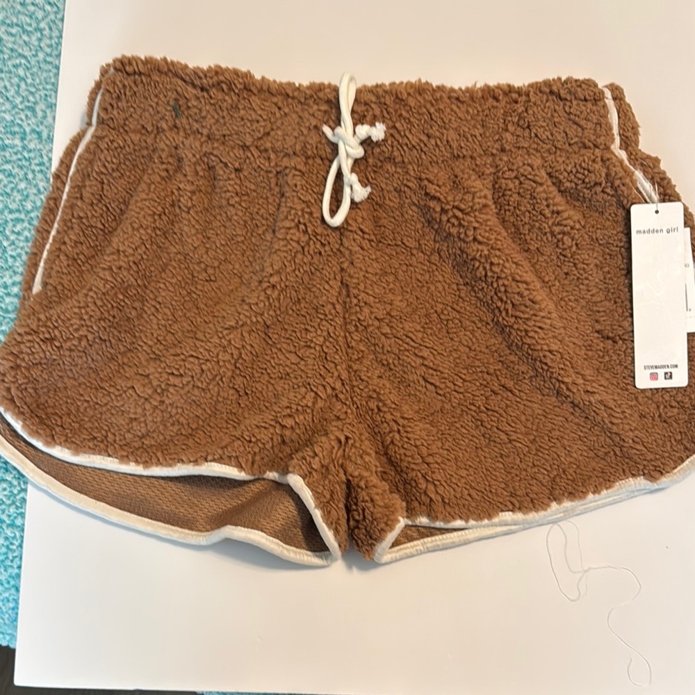Madden Girl Brown Athletic Shorts with Cozy Fleece Texture